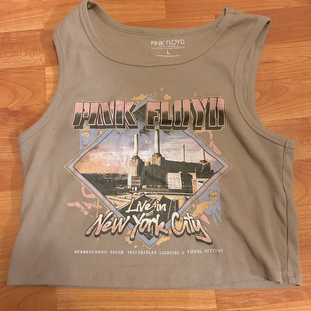 Pink Floyd crop ribbed tank, size L.